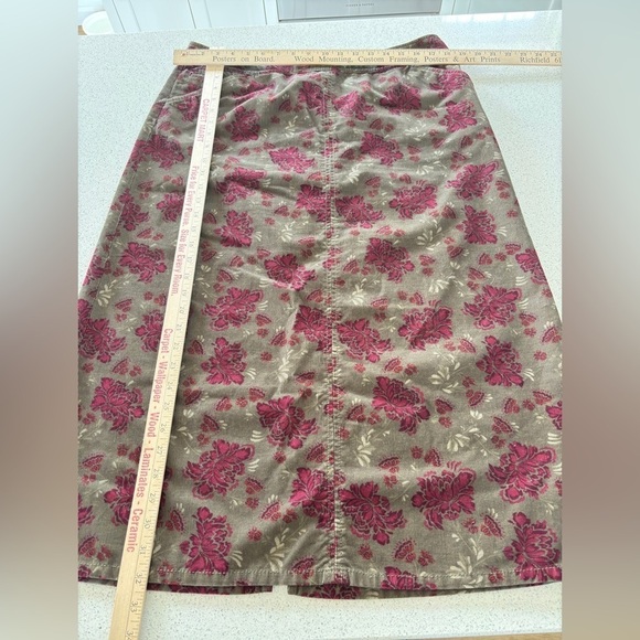 Vintage Eddie Bauer Corduroy Maxi Skirt Size 12 Green Floral Cottagecore Modest - Picture 10 of 14